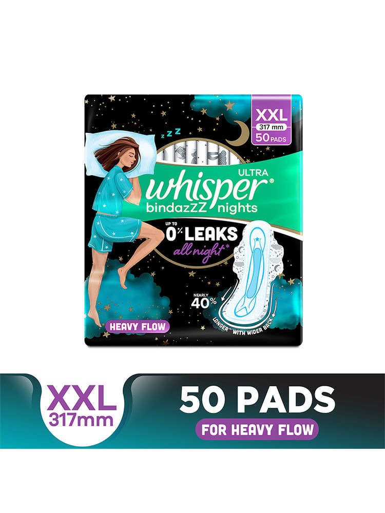 Whisper Bindazzz Nights XXL Sanitary Pads Upto 0% Leaks All Night Long