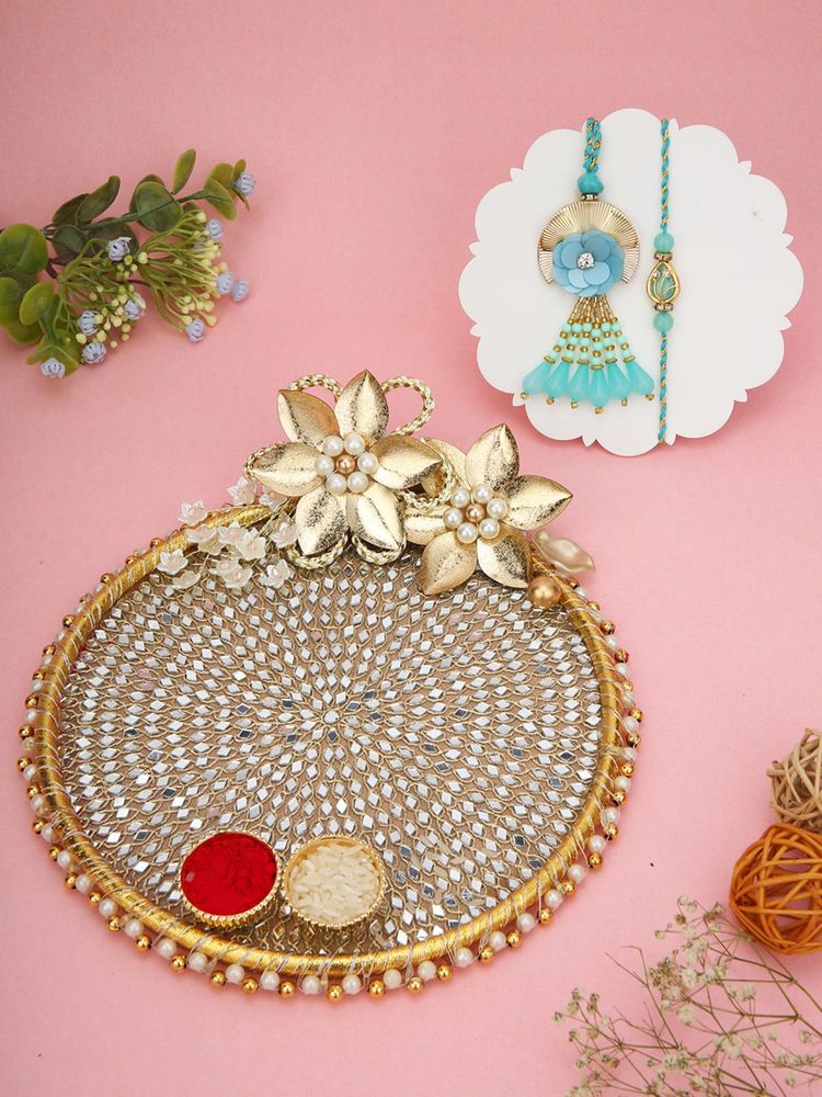 AAPNO RAJASTHAN Elegant Thali with Aqua Bloom Bhaiya Bhabhi Rakhi-picture-13
