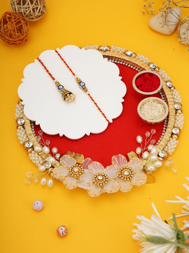 AAPNO RAJASTHAN Beautifully Adorned Thali with Evil Eye Bhaiya Bhabhi Rakhi Set-picture-23