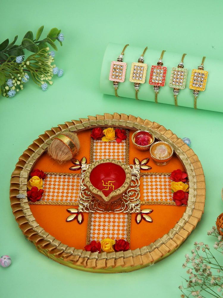 AAPNO RAJASTHAN Handcrafted Rakhi Thali with 2 Bhaiya Bhabhi Rakhis-picture-3