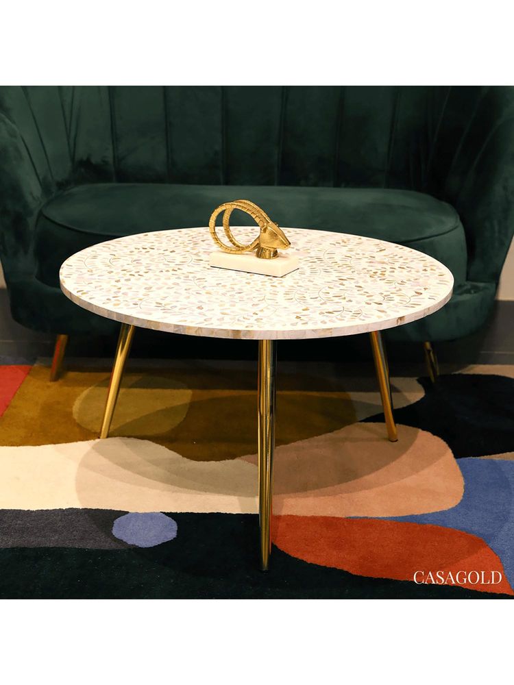 CasaGold Trinity Mother of Pearl Inlay with Gold Metal Base Leg Accent Coffee Table White-image-31