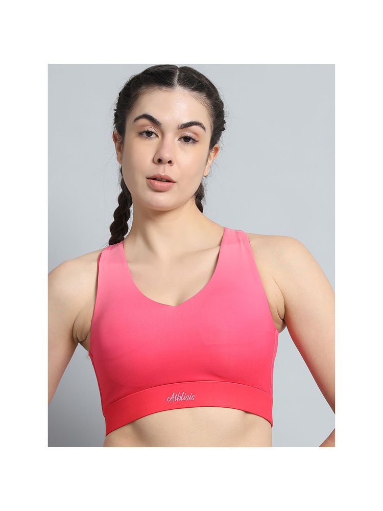Athlisis Pink Gradient Women Lightly Padded Ombre Dry-Fit Workout Bra-image-26