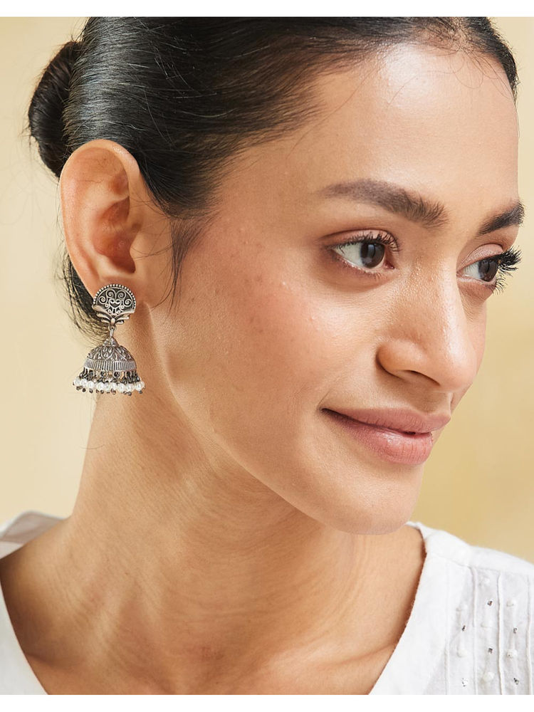 fabindia fashion Fabindia White Silver Jhumka Earrings-picture-22