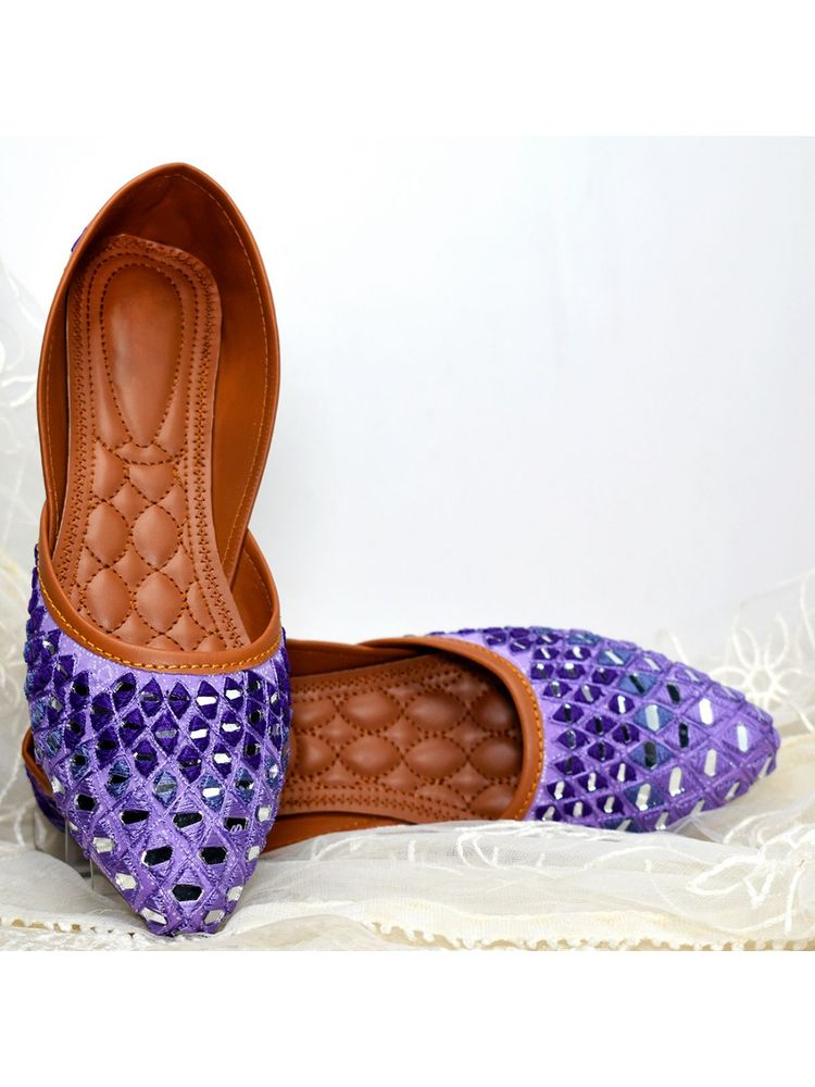 YASSIO Women Eliana Embroidered Purple Juttis-picture-15