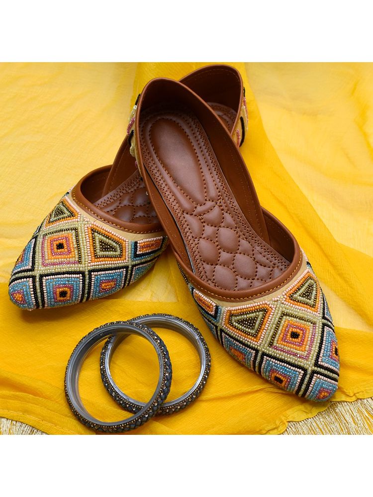 YASSIO Women Selene Embroidered Mustard Juttis-image-6
