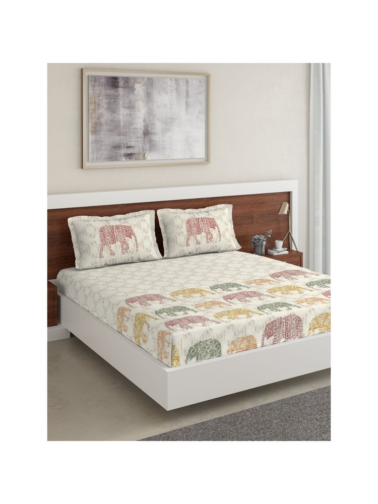 DDecor Live Beautiful, Cotton 1 Double Bedsheet With 2 Pillow Covers, 144 Tc, Yellow