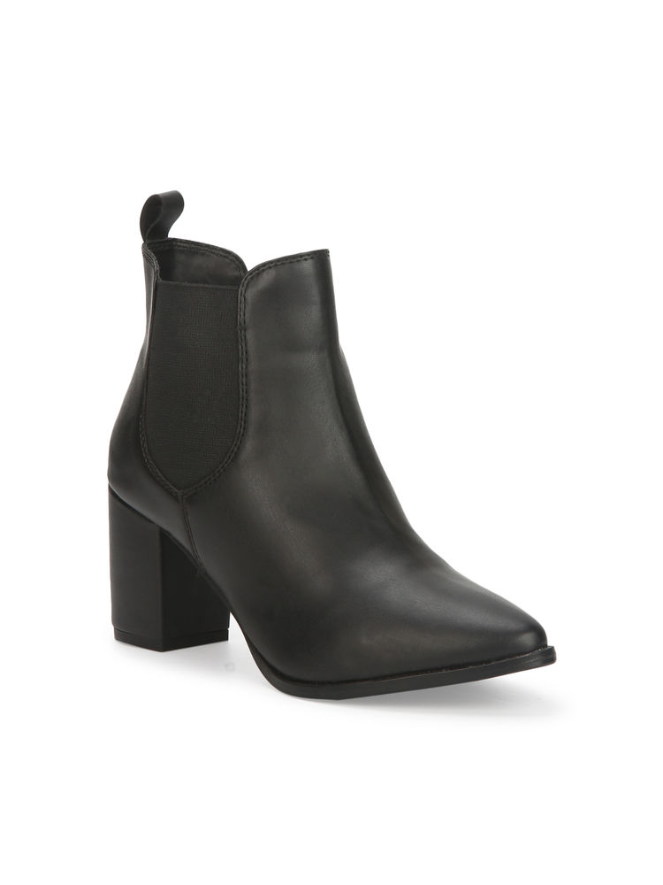 Truffle Collection Black Pu Slip On Ankle Boots