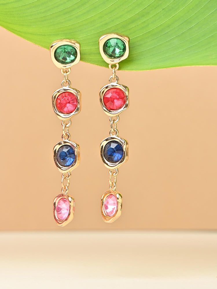 ToniQ Gold Plated Multi-Color Gemstone Drop Earrings-picture-12