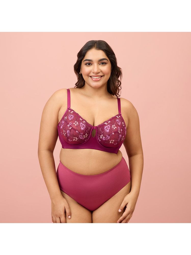 Nykd by Nykaa Embroidered Floral Lace Wired Bra-NYB292-Purple-picture-10