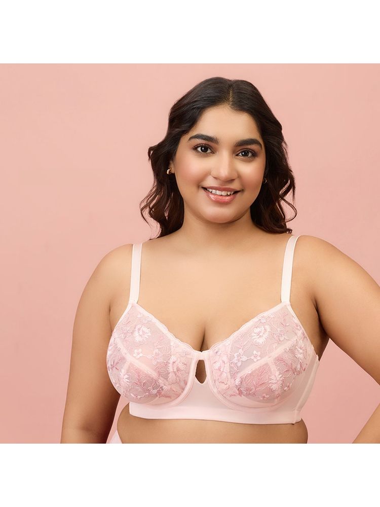 Nykd by Nykaa Embroidered Floral Lace Wired Bra - NYB292 - Pink-picture-22