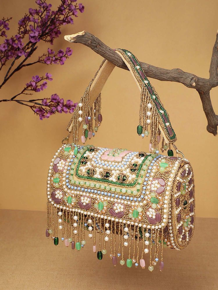 Anekaant Women Blush And Bead Metallic Gold And Pastel Multi Clutch-image-21