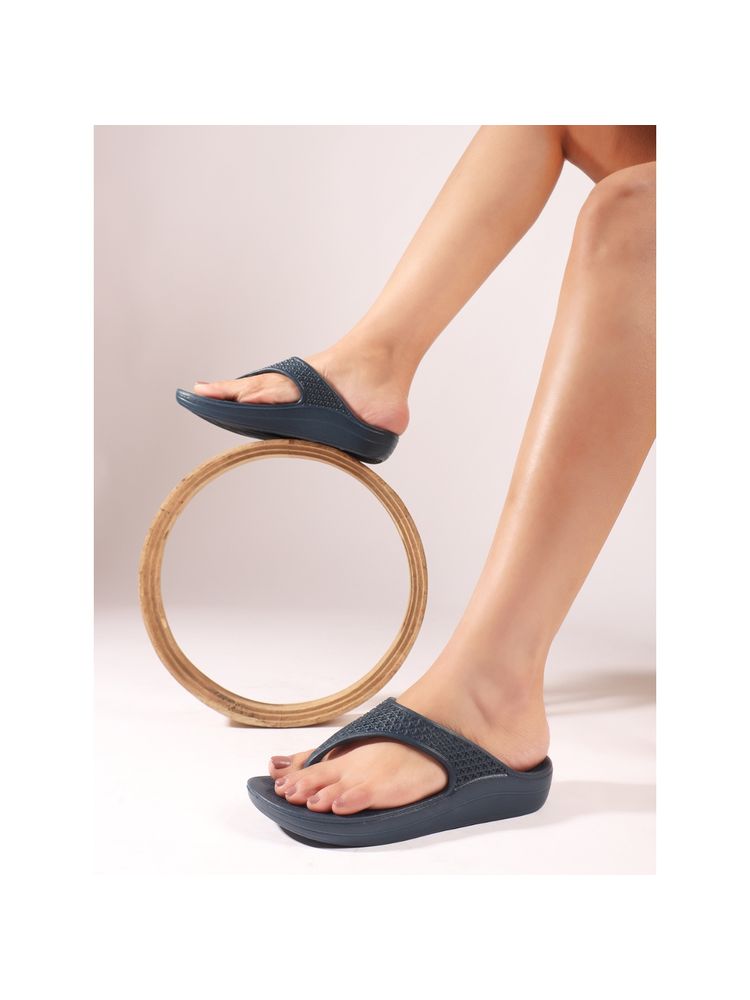 Carlton London Women Navy Blue Round Toe Platform Sandals-image-39
