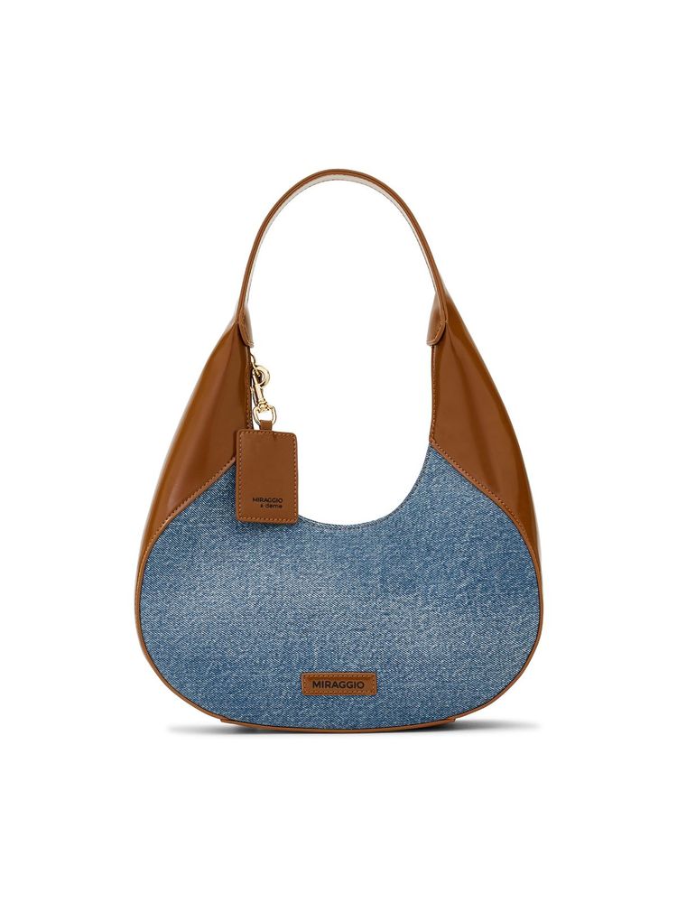 MIRAGGIO Gaby Denim Hobo Shoulder Bag For Women -Brown and Blue (S)-image-5