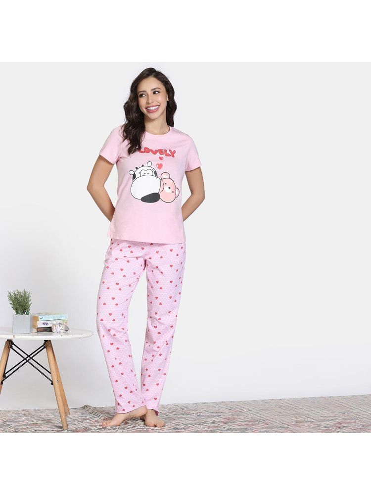Zivame Fairy Tale Pink Knit Cotton T-Shirt with Pyjama-picture-11
