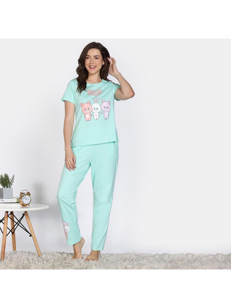 Zivame Yucca Green Knit Cotton T-Shirt with Pyjama-image-4