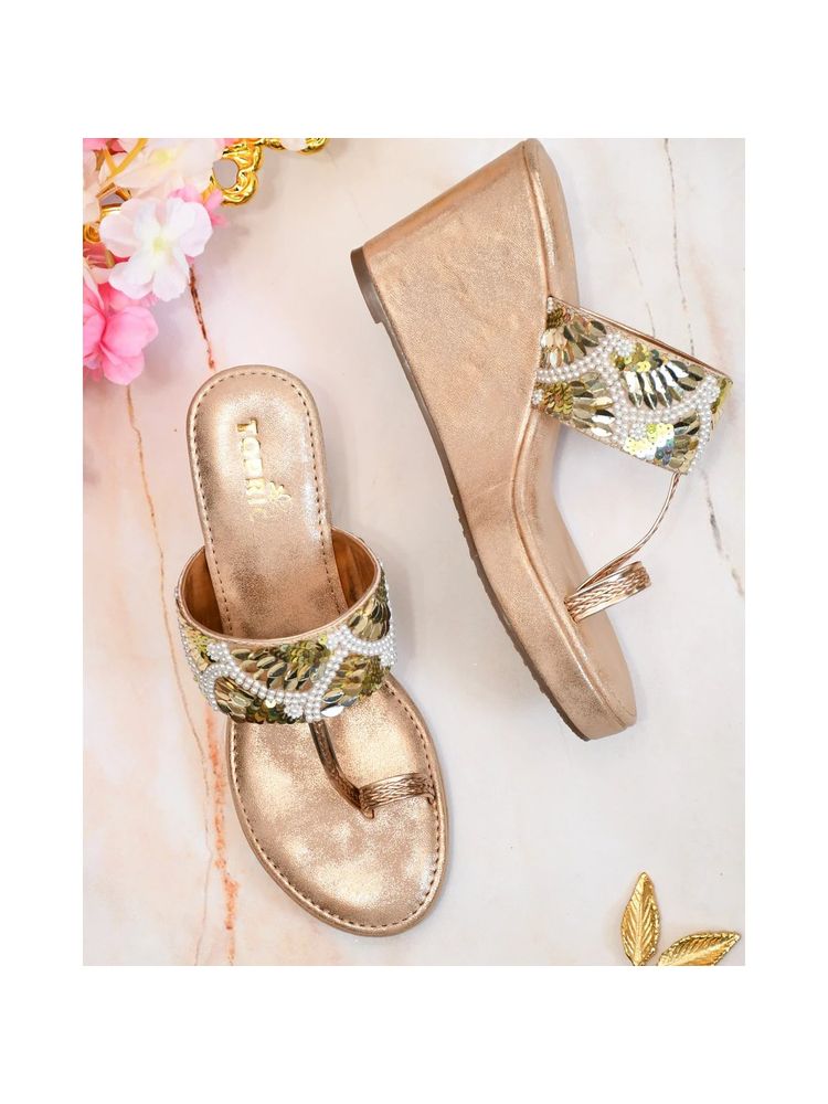 Toprico Desi Queen Beads Embellished Rose Gold Wedges-picture-24