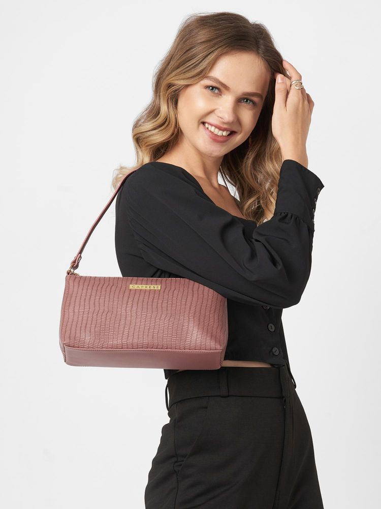 Caprese Women Hellen Burgundy Small Baguette Stylish Handbag-picture-20