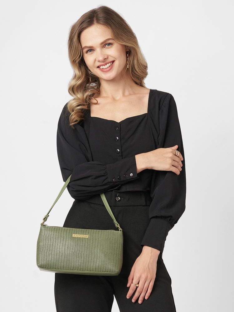 Caprese Women Hellen Olive Green Small Baguette Stylish Handbag-picture-12