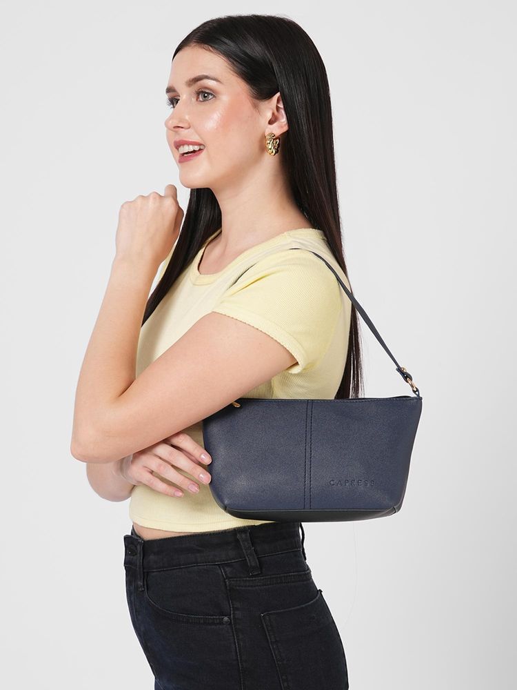 Caprese Women Julie Navy Blue Medium Baguette Stylish Handbag-picture-16