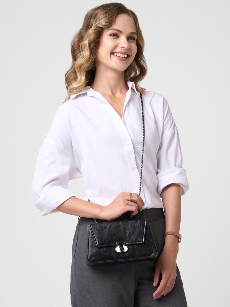 Caprese Women Kreyaa Black Medium Baguette Stylish Handbag-image-17