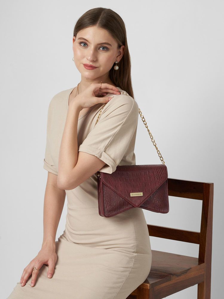 Caprese Women Shaya Cherry Burgundy Small Baguette Handbag-picture-11