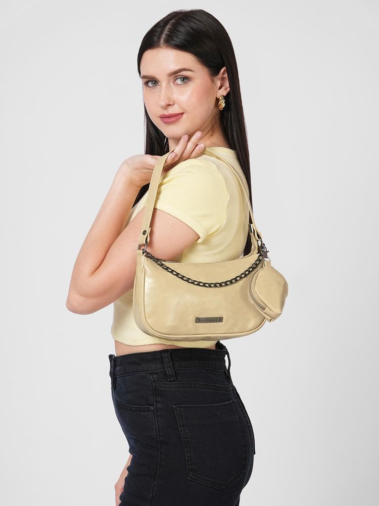 Caprese Women Trina Baguette Beige Medium Handbag with Detachable Mini Pouch-picture-15
