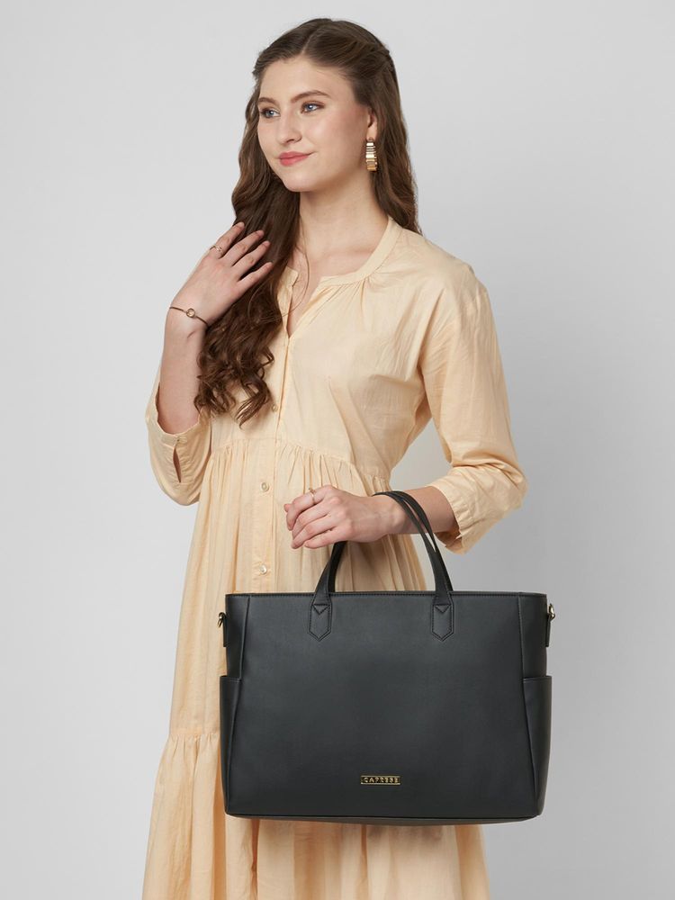 Caprese Women Bow Black 15.6 Inch Large Laptop Bag with Detachable Strap-image-42