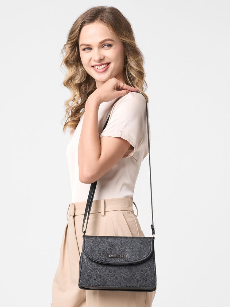 Caprese Women Flowy Black Medium Sling Bag-image-26
