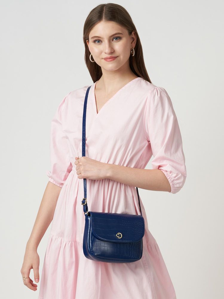 Caprese Women Frieda Navy Blue Small Sling Bag-image-15