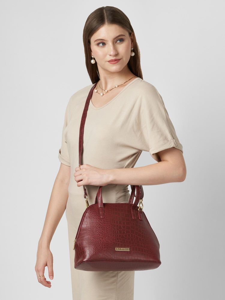Caprese Women Basil Cherry Burgundy Small Satchel Bag with Detachable Strap-image-34
