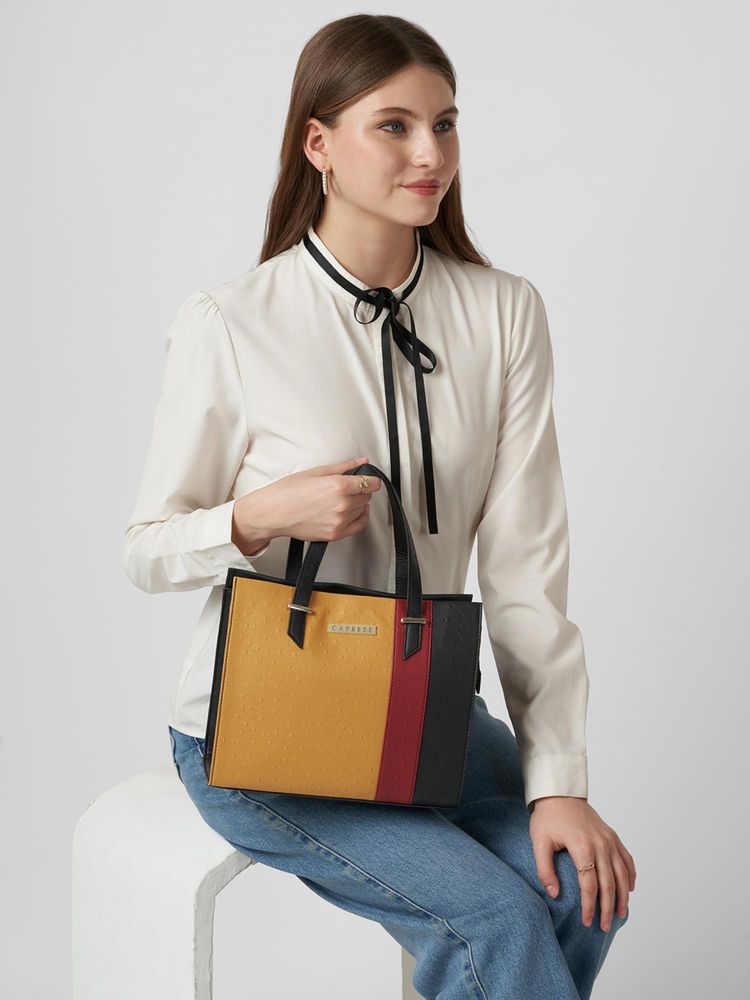 Caprese Women Birdy Yellow Medium Satchel Bag with Detachable Strap-image-9