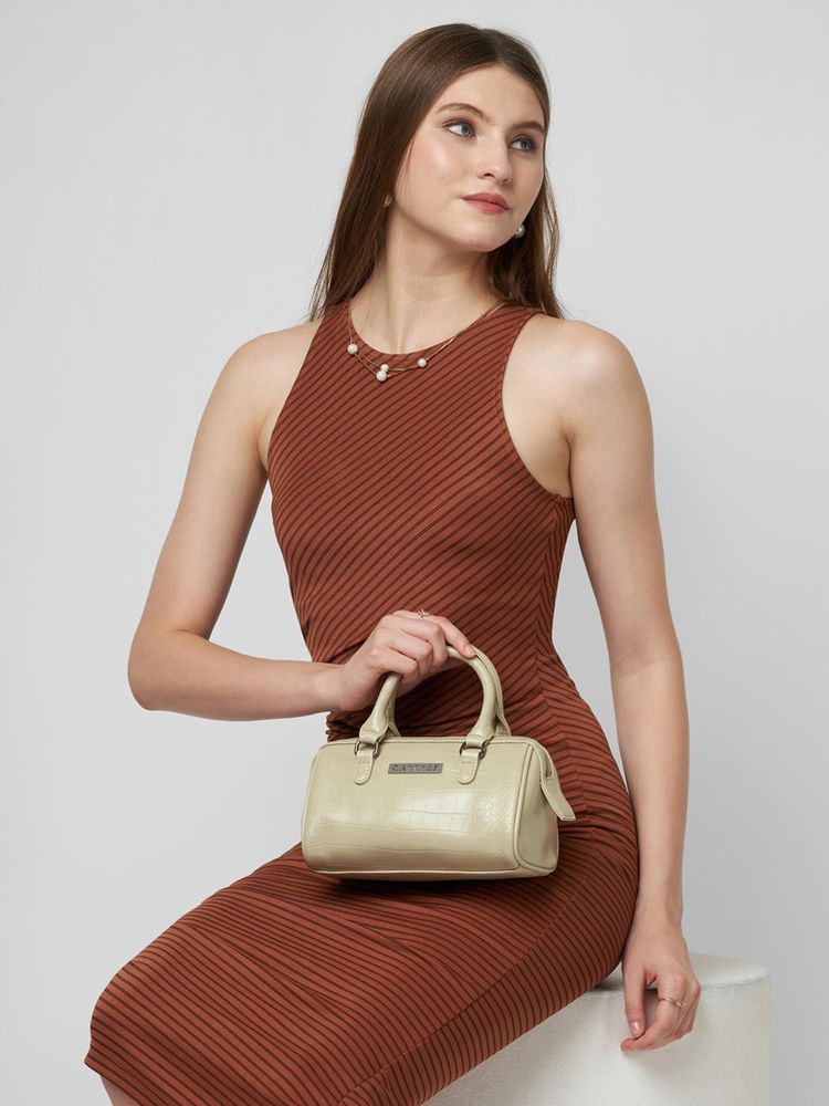 Caprese Women Texas Beige Small Satchel Bag with Detachable Strap-image-6