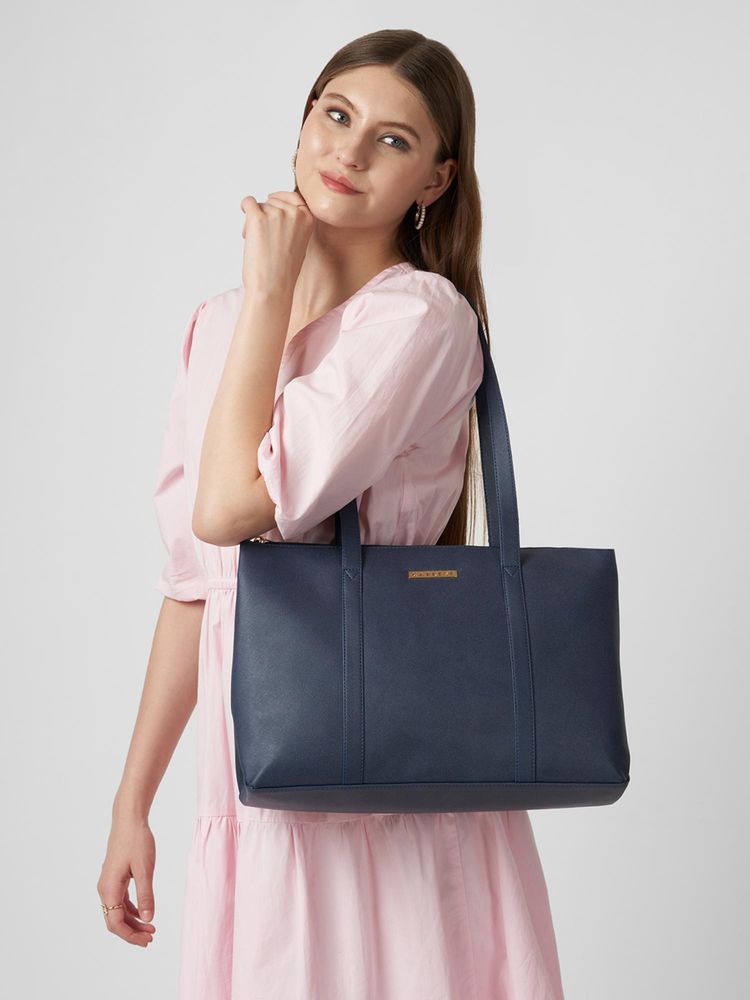 Caprese Women Crystal Blue 15.6-Inch Laptop Compatible Large Tote Bag-image-31