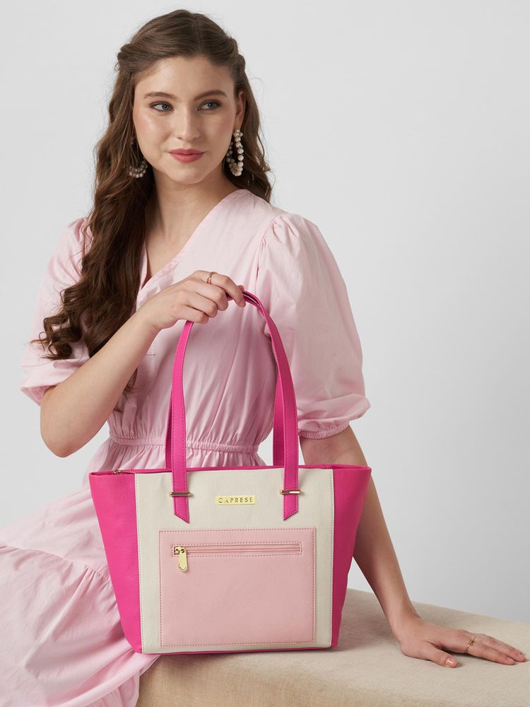 Caprese Women Jelly Pink 16 Inch Laptop Compatible Medium Tote Bag-image-29