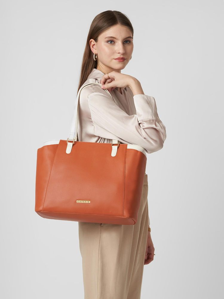 Caprese Women Regina Tan 16 Inch Laptop Compatible Large Tote Bag-image-24
