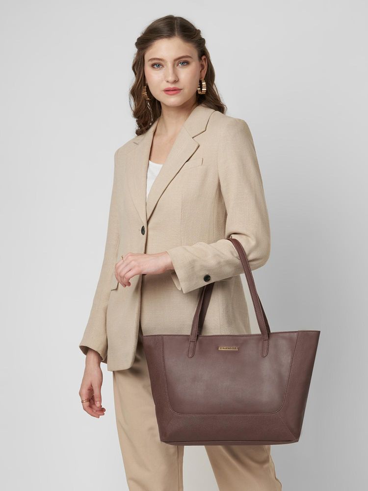 Caprese Women Yorkie Horizontal Brown 14 Inch Laptop Compatible Large Tote Bag-picture-24