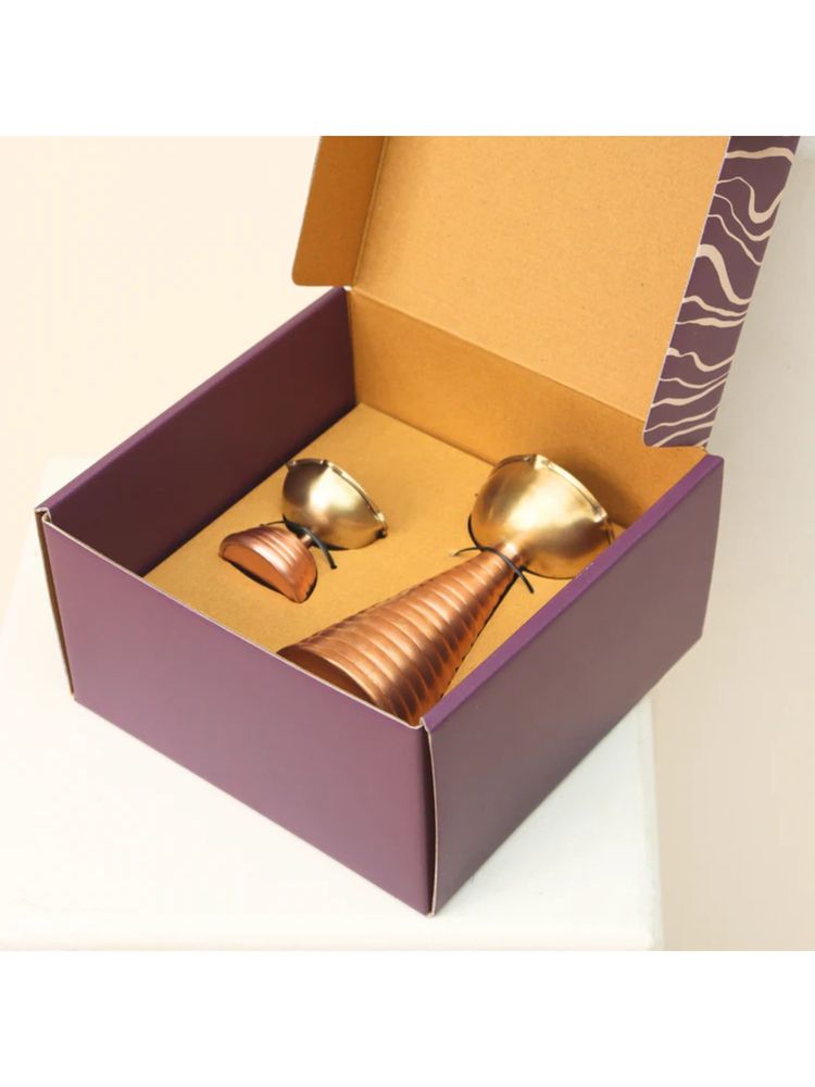 Muun Home Brass Copper Diya Pair Gift - Tall & Short Diyas-image-42