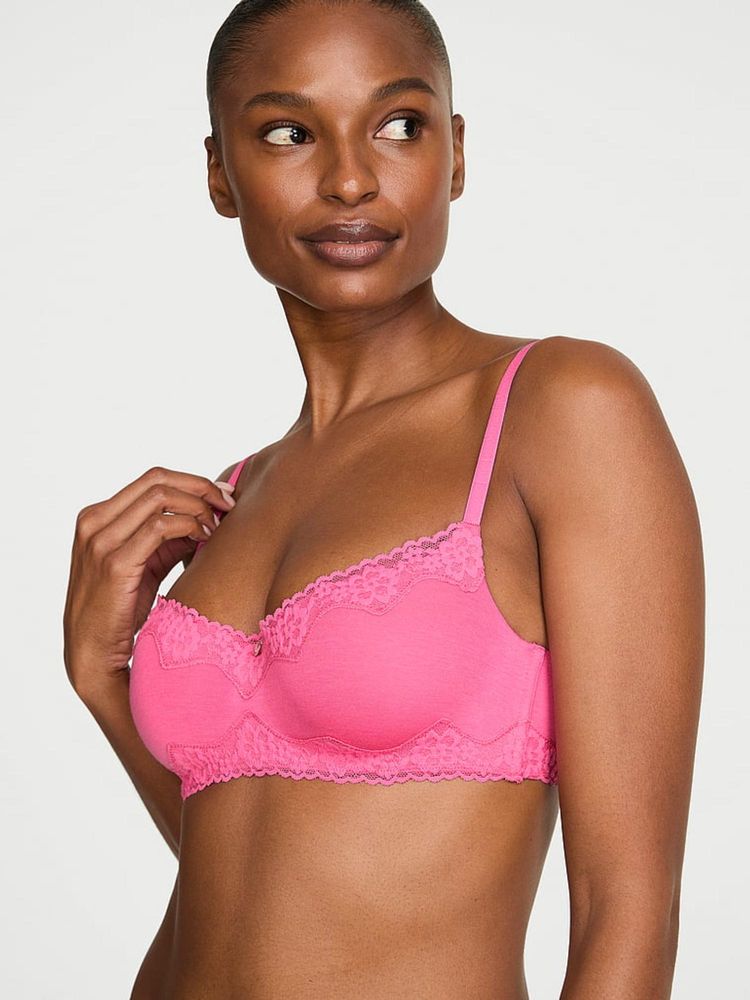 Victoria's Secret The T-Shirt Cotton Lace-Trim Lightly Lined Balconette Bra-image-2