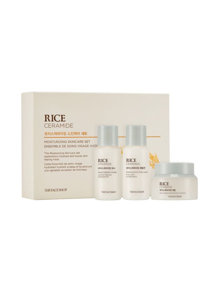 The Face Shop Rice & Ceramide Moisturizing Skincare Set, Complete Travel Friendly Skincare Routine