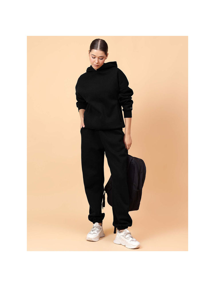 Fitkin Women's Solid Black Cozy core Fleece Hoodie-image-9
