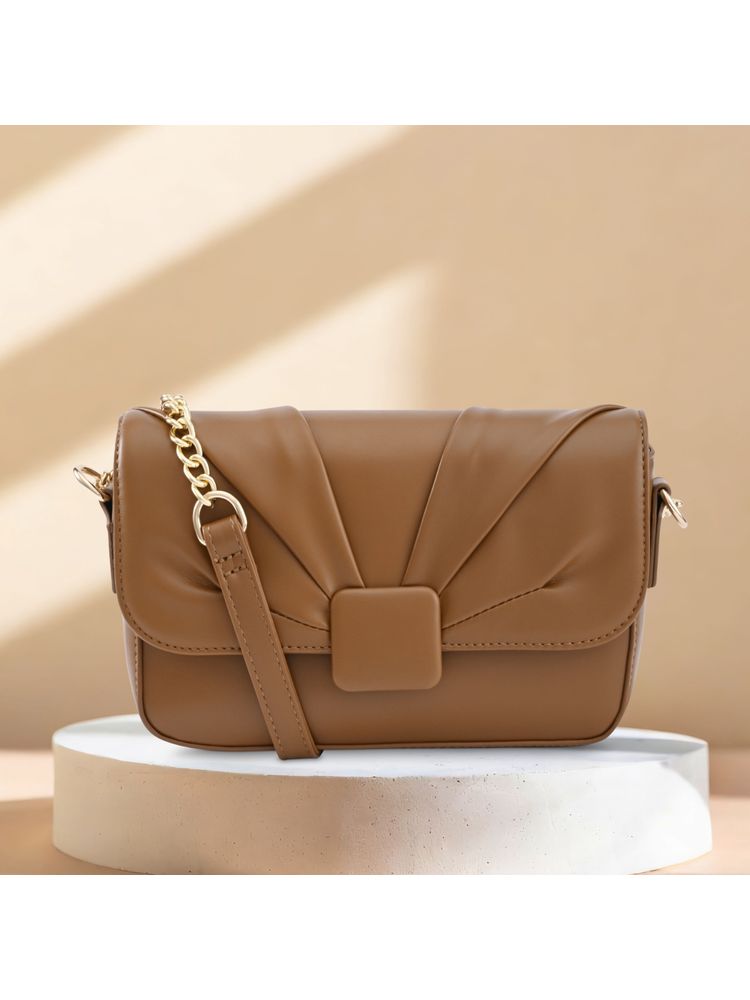 fastrack accessories Fastrack Soft-Pleated Sling Bag with Metal Chain Accents In Tan-picture-15