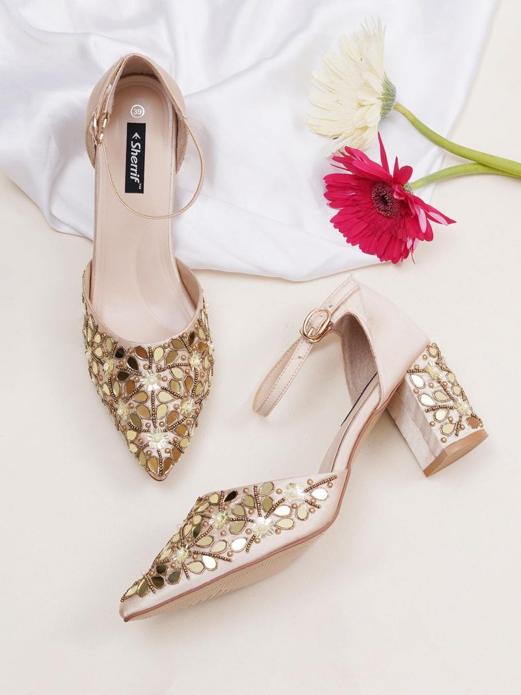 Sherrif Shoes Women Gold Trendy Sandal Heels-picture-20