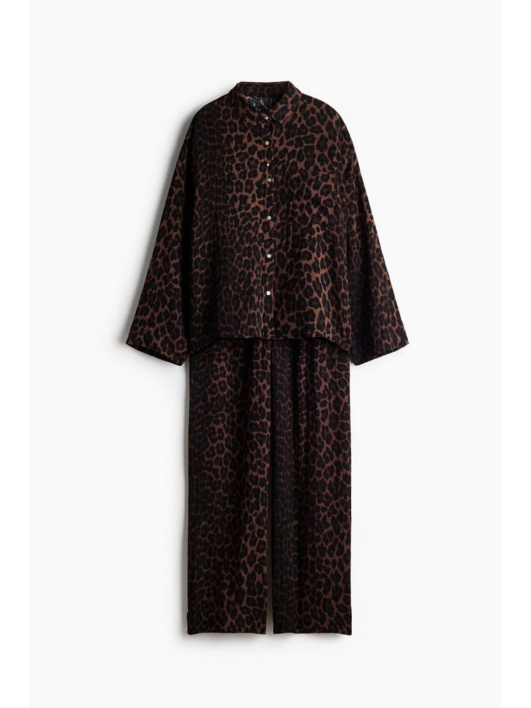 H&M Women Brown Cotton Muslin Pyjamas and Shirt-image-33