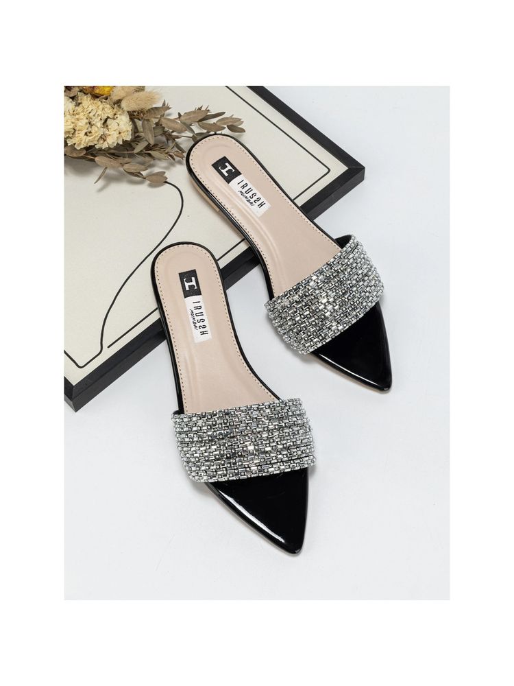 IRUSSH Crystal Pointed Black Flats-image-40