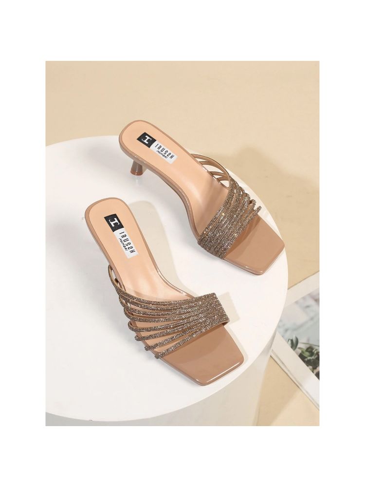 IRUSSH Brown Diamond Studded Slant Strips Heels-image-15