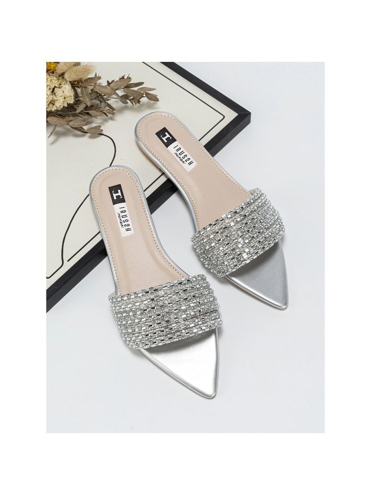 IRUSSH Crystal Pointed Silver Flats-picture-45