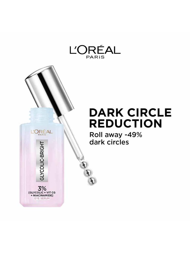 L'Oreal Paris Glycolic Bright Dark Circle Eye Serum With 3% Glycolic + Niacinamide + Vitamin C