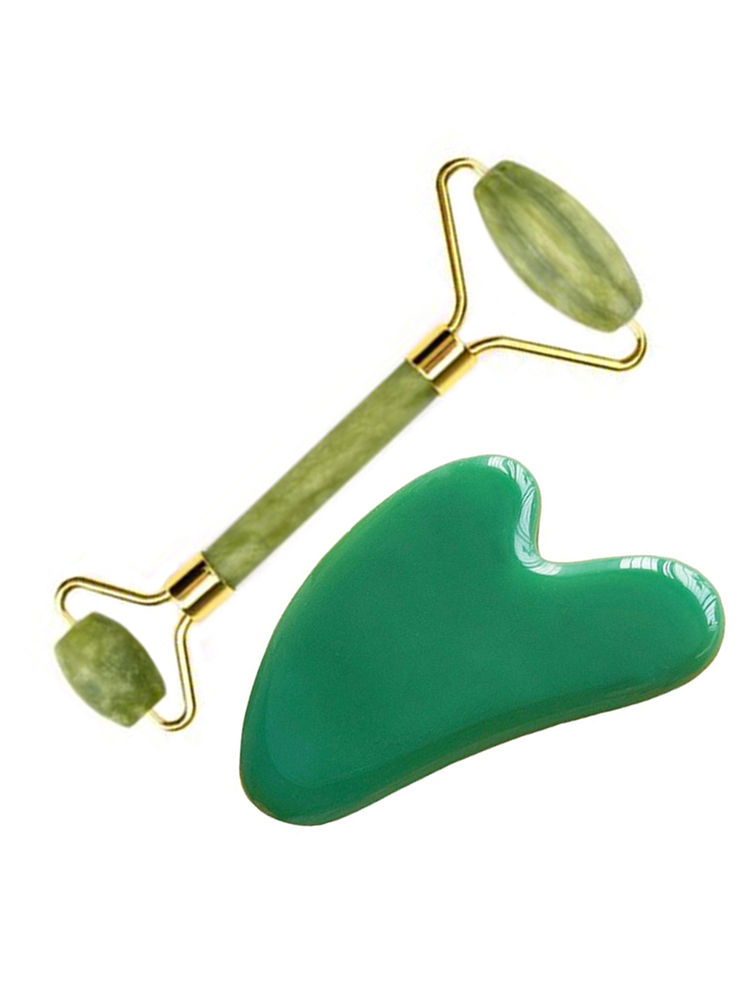 Le Marbelle Jade Roller & Gua Sha Face Massager Combo For Face, Neck, Dark Circles & Under Eye Care