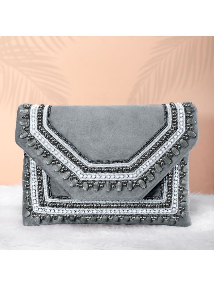 Peora Clutch Womens Purse Bridal Bag for Detachable Strap Evening Sling Bag - Grey-C58Gry-image-12