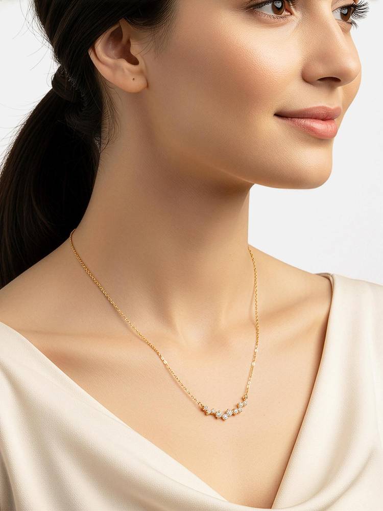 Carlton London Gold Plated Cz Studded Curved Bar Pendant Necklace-picture-25